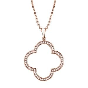 Rose Goldtone Cubic Zirconia Open Clover Pendant Necklace